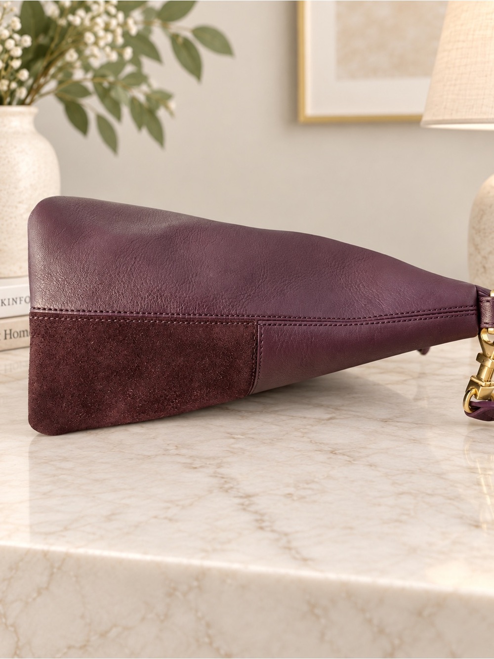 Tory Burch Plum Leather & Suede Tote with Gold Hardware - Picture 5 of 10